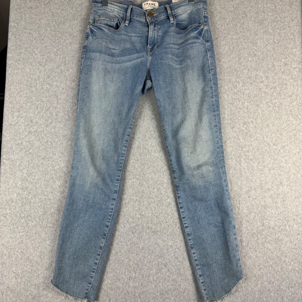 Frame Le Skinny de Jeanne Crop Jeans Womens 28 Blue Good Raw Step Hem